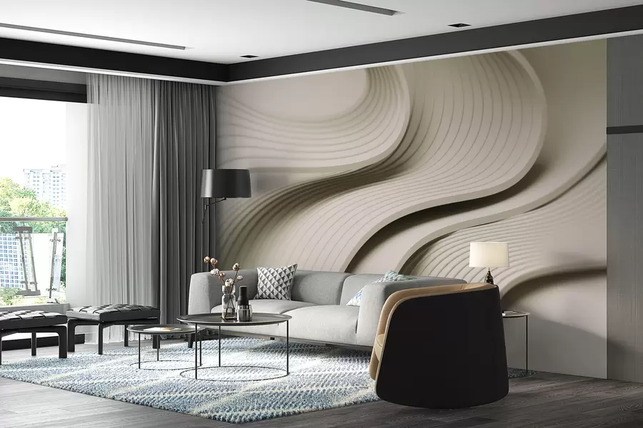 Fotobehang Elegante volumineuze golven in 3D-stijl in beige tinten w01147v2