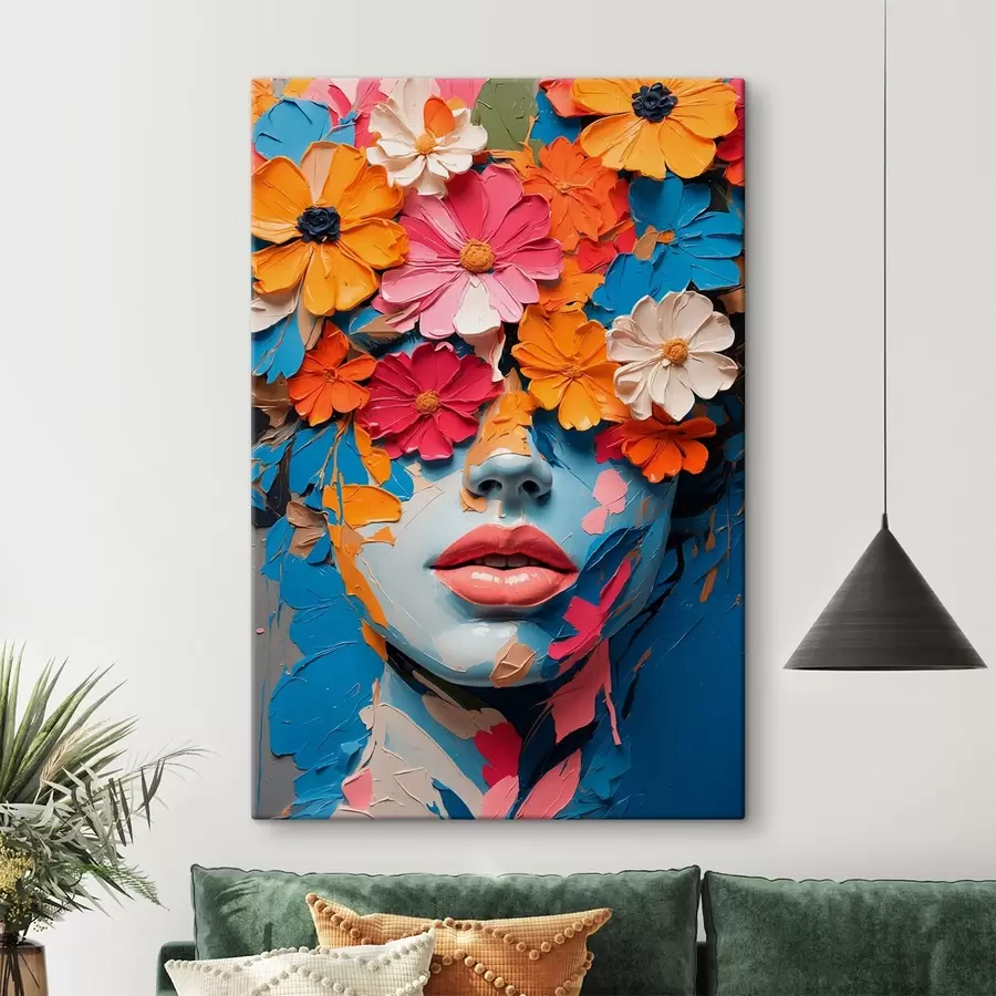  Peintures Visage d'une jeune fille couvert de fleurs dans de l'huile s41023