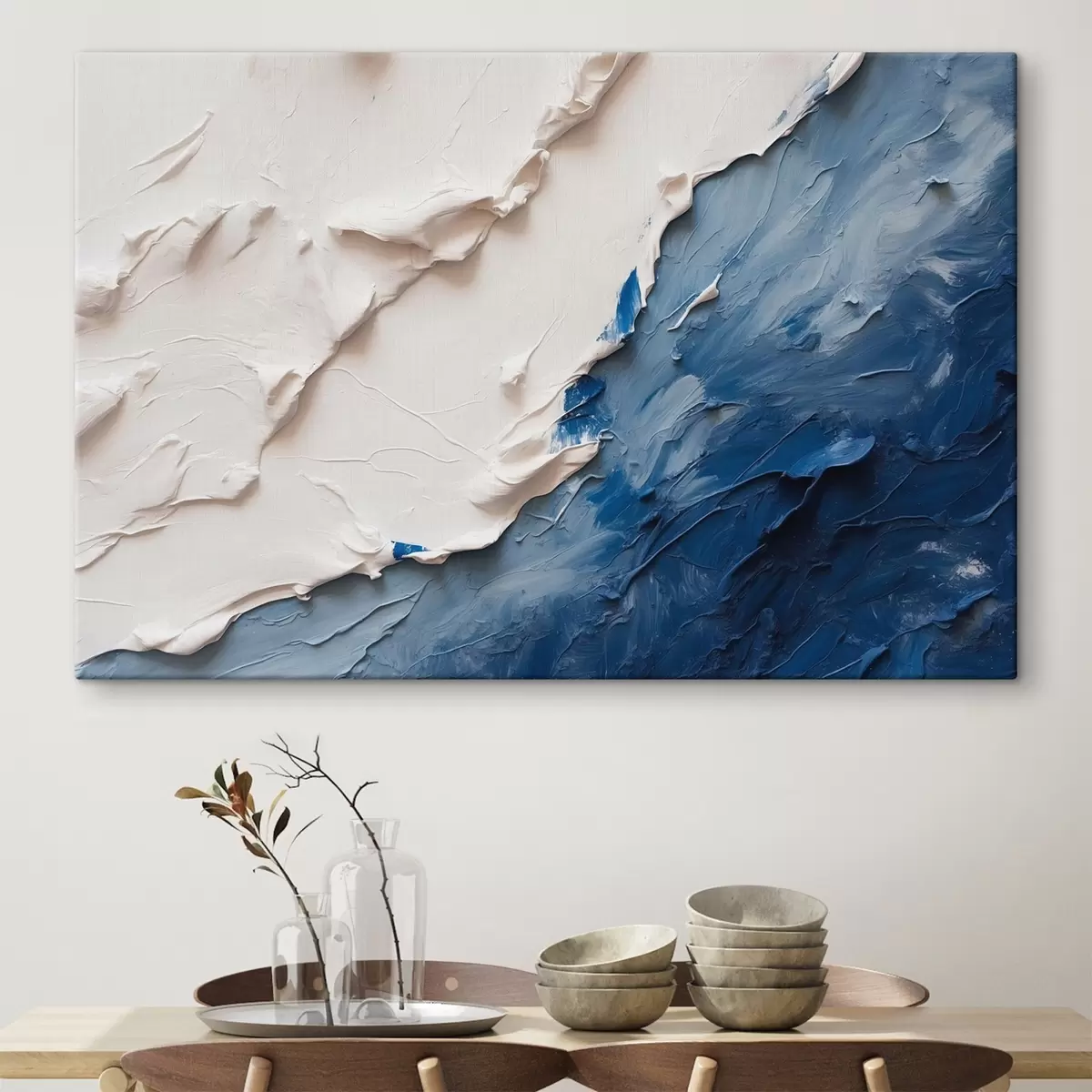  Peintures Abstraction avec des couleurs à l'huile blanches et bleues s41025
