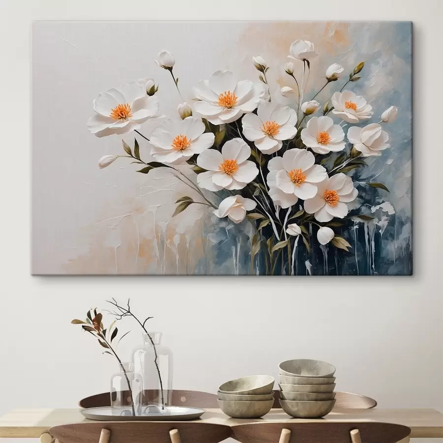  Peintures Fleurs blanches sur fond flou s41039