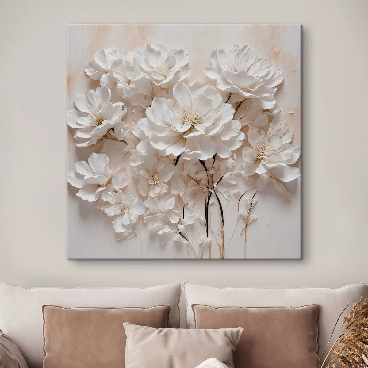  Peintures Fleurs blanches sur fond blanc-orange s41042