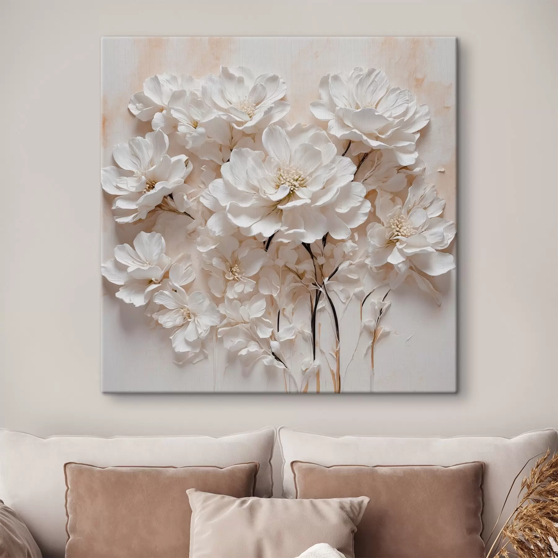 Papier peint photo Fleurs blanches sur fond blanc-orange s41042