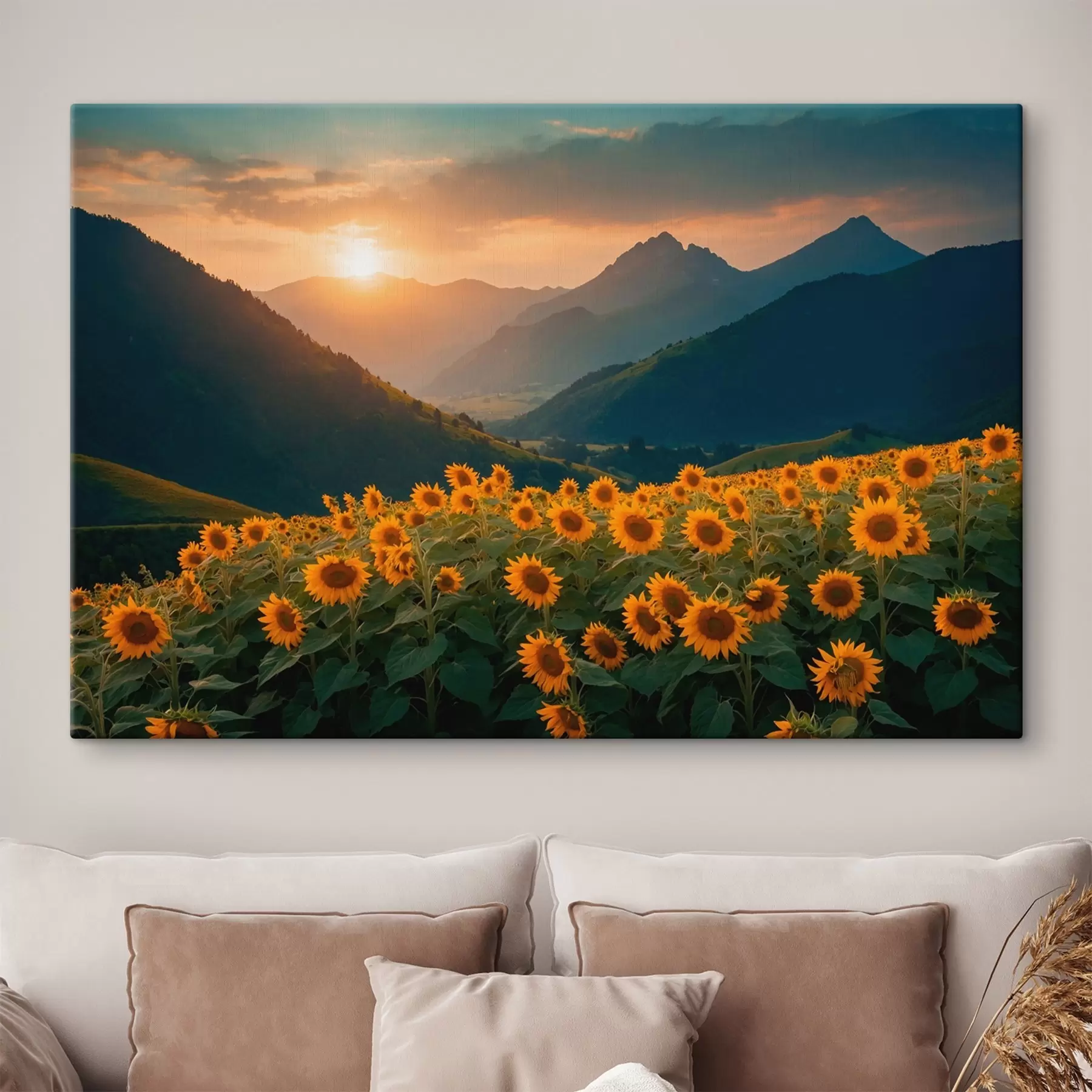 Papier peint photo Tournesols contre montagnes s41049