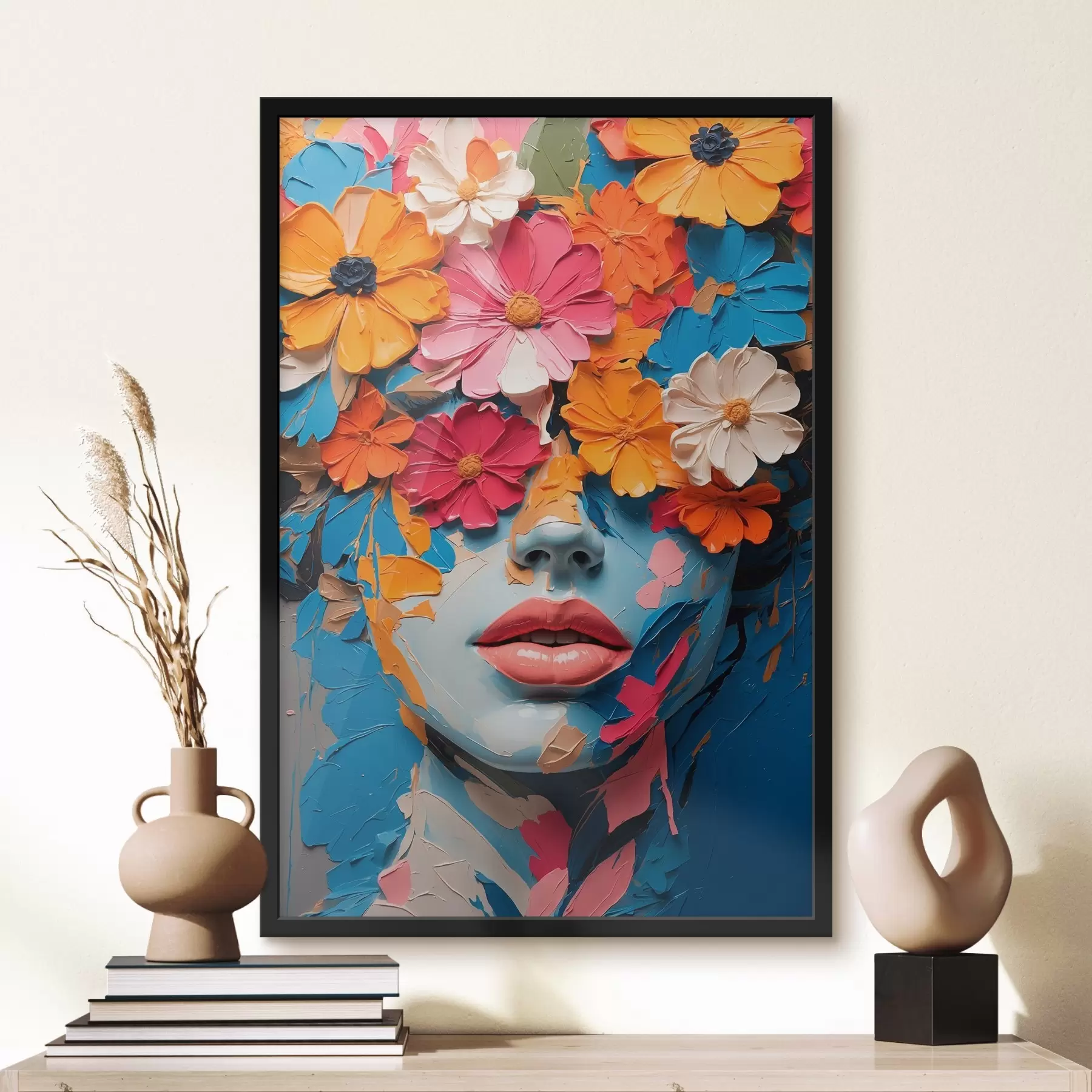  Peintures Visage d'une jeune fille couvert de fleurs dans de l'huile f41023