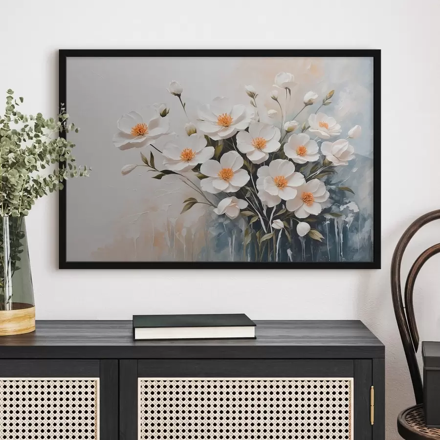 Fotobehang Witte bloemen op wazige achtergrond f41039