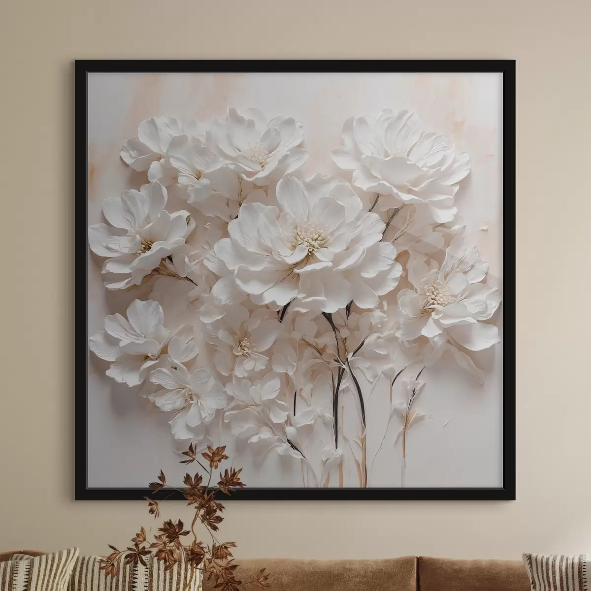 Affiche Fleurs blanches sur fond blanc-orange f41042