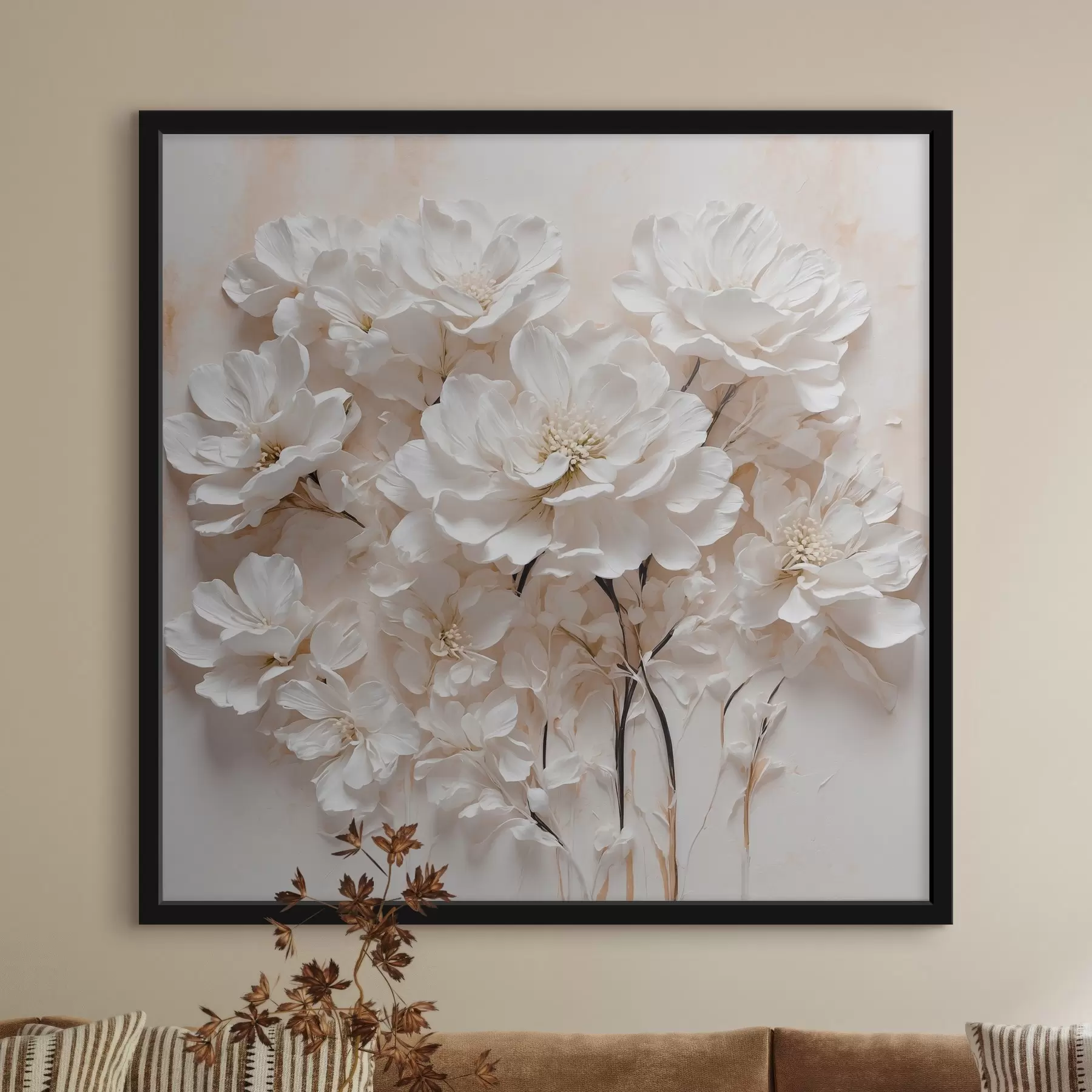 Papier peint photo Fleurs blanches sur fond blanc-orange f41042