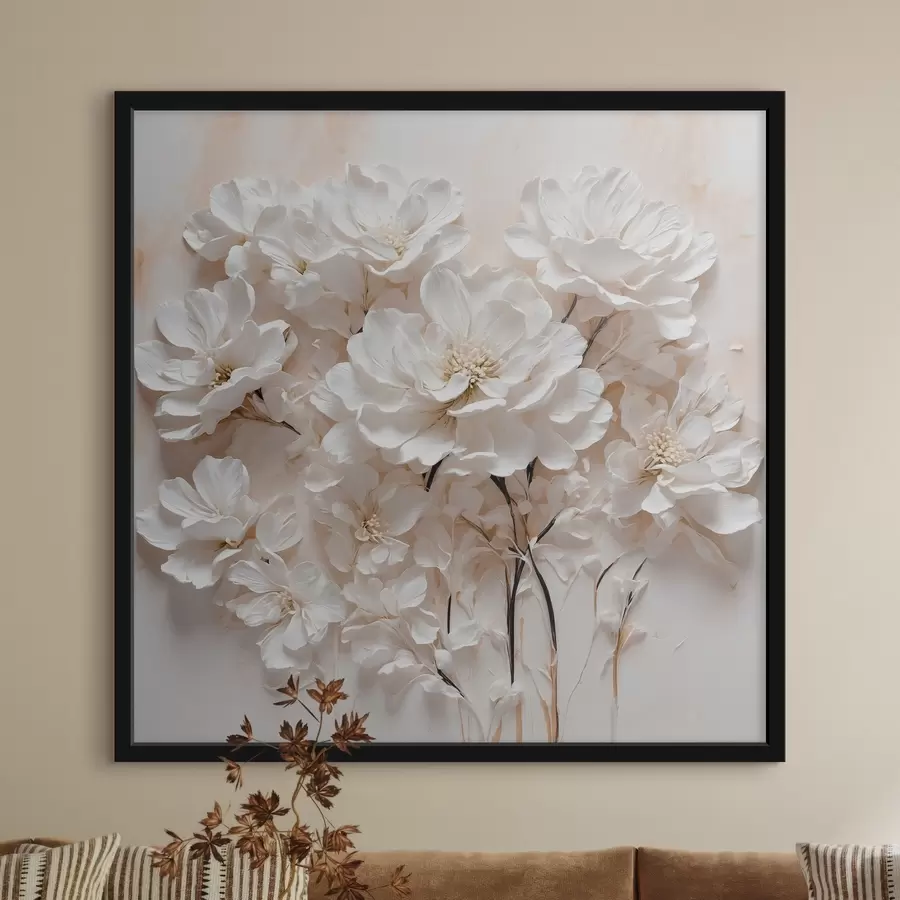 Papier peint photo Fleurs blanches sur fond blanc-orange f41042