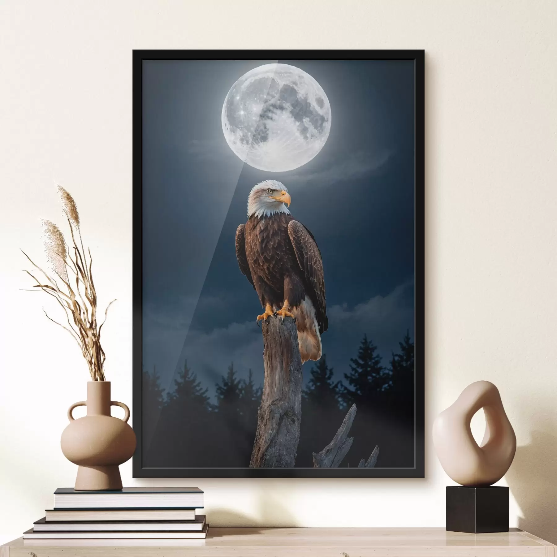 Papier peint photo Aigle sur fond de lune f41043