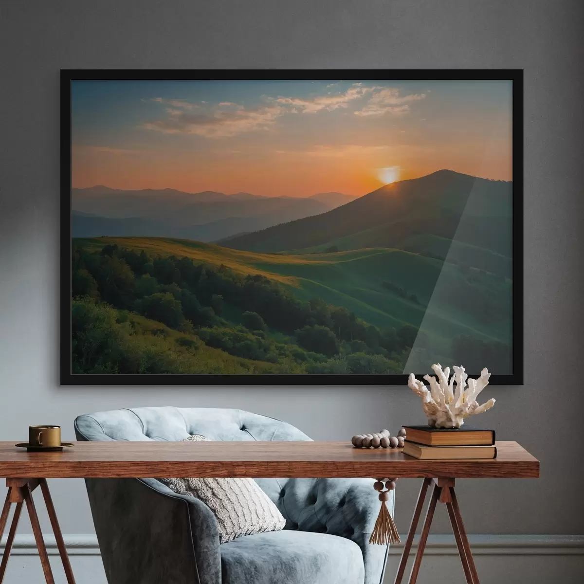 Affiche Vue de la montagne au coucher du soleil f41045