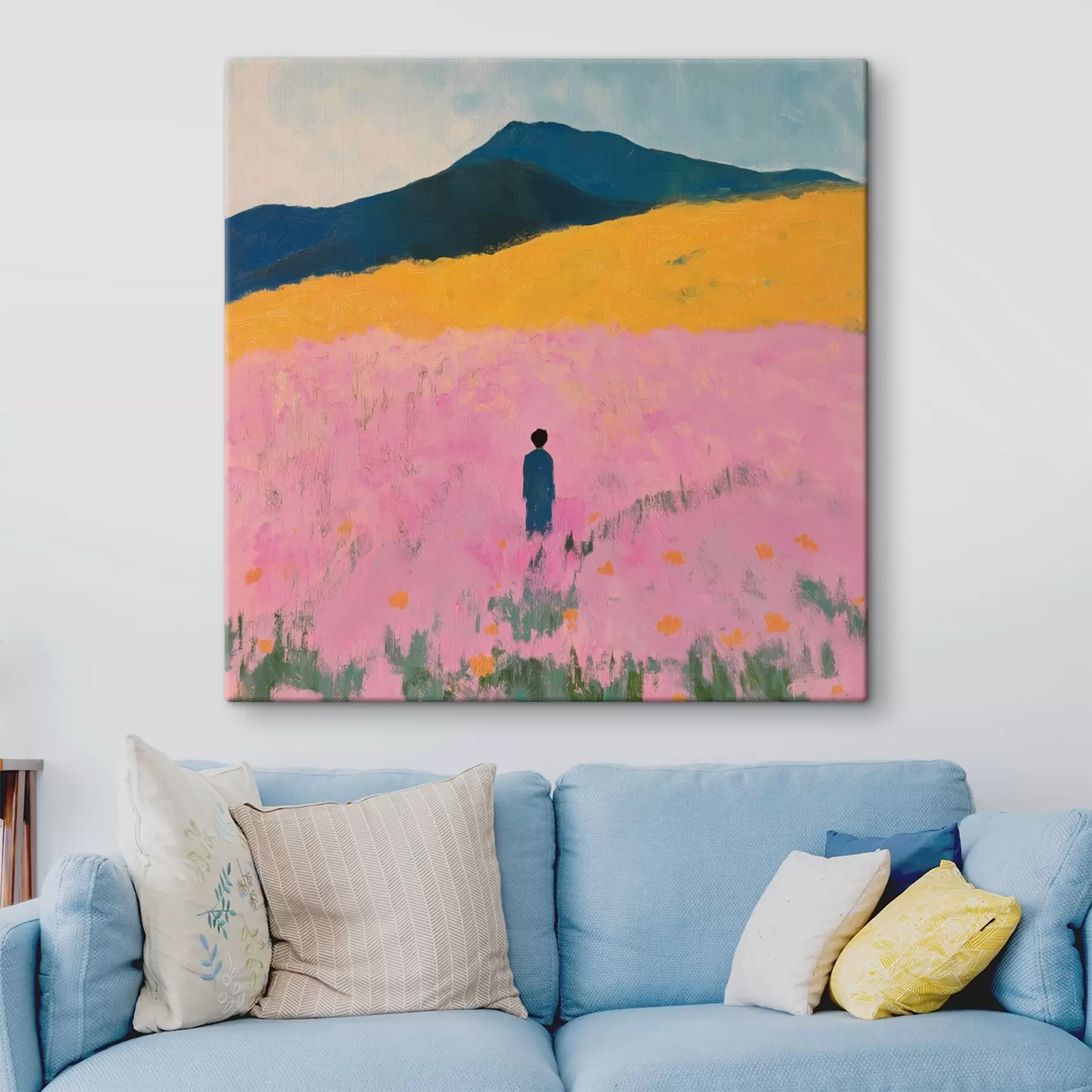  Peintures Un homme dans un champ de fleurs roses s41164