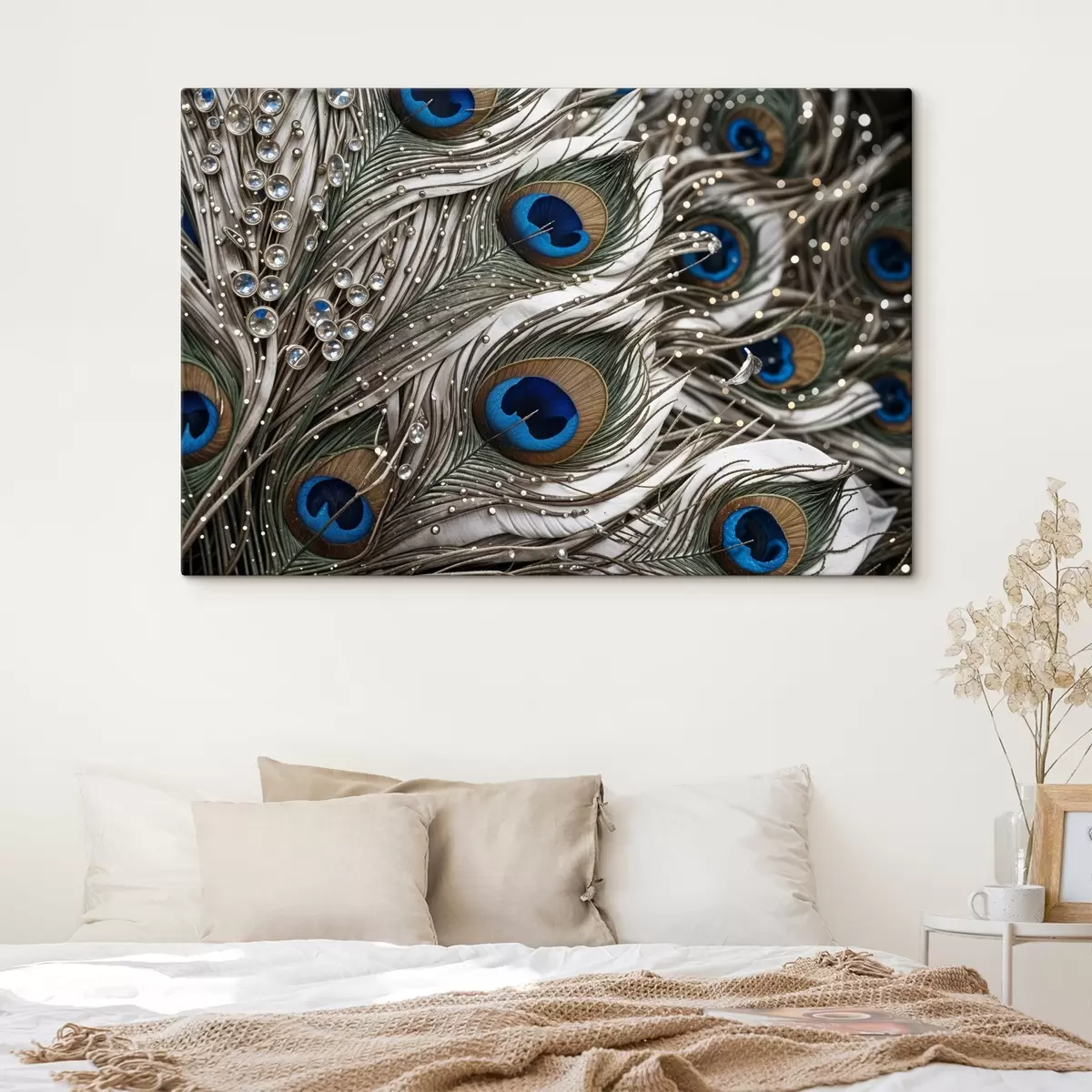  Peintures Plumes de paon vibrantes avec des motifs complexes et des motifs bleus frappants s41103