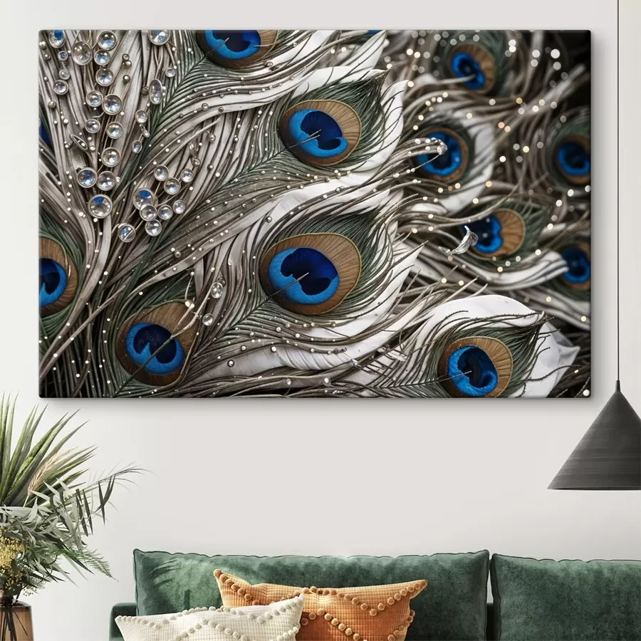  Schilderijen Levendige pauwenveren met ingewikkelde patronen en opvallende blauwe motieven s41103