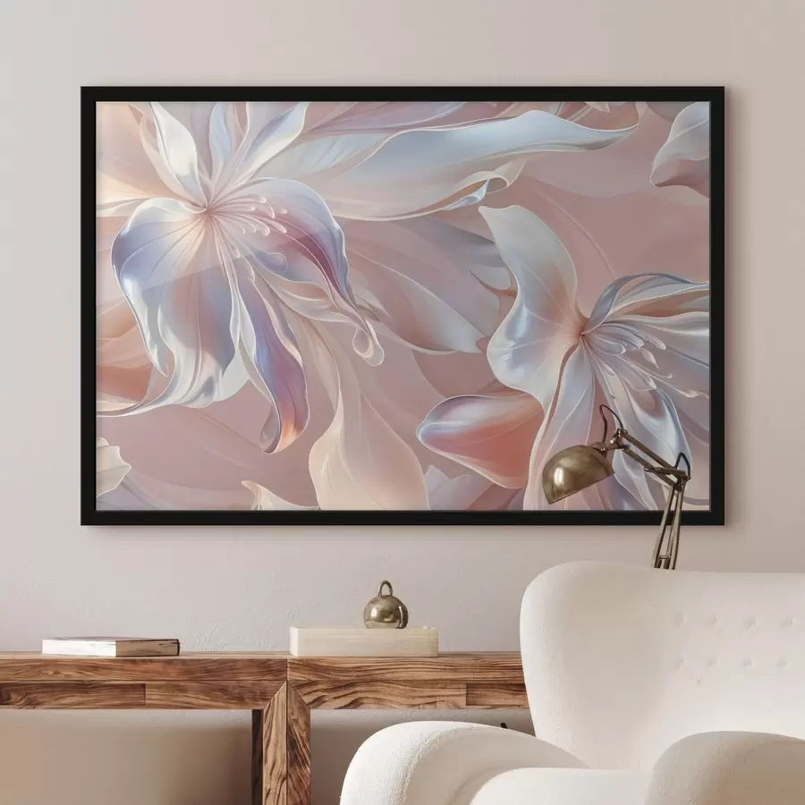 Papier peint photo Pétales de fleurs délicats, de couleur pastel, aux formes et textures fluides, créant une composition florale abstraite f41098