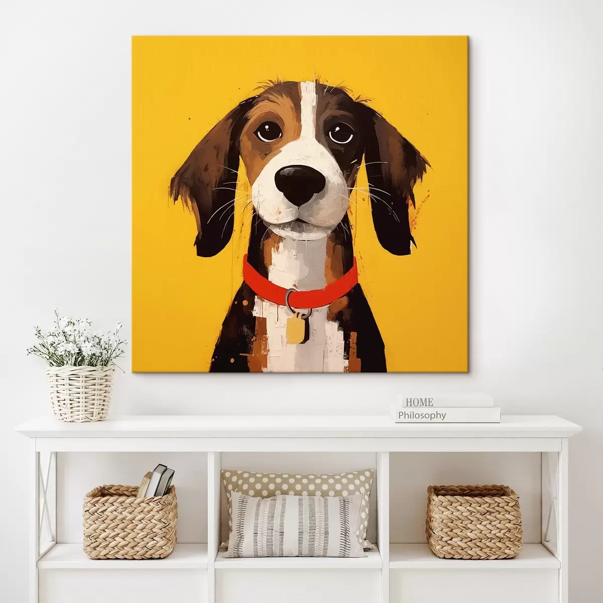  Peintures Portrait d'un chien sur fond jaune s41232