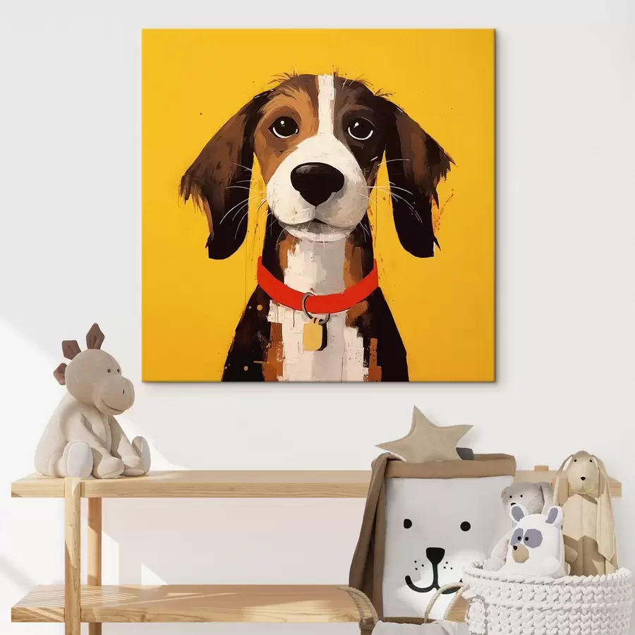  Schilderijen Portret van een hond op een gele achtergrond s41232