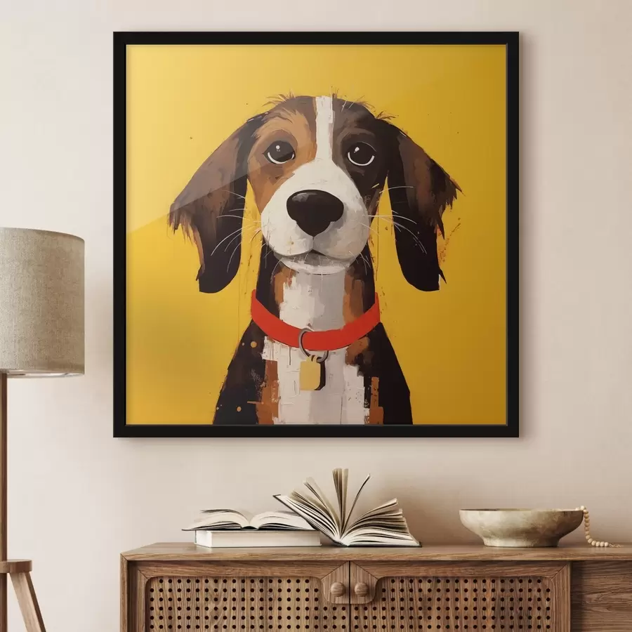 Papier peint photo Portrait d'un chien sur fond jaune f41232