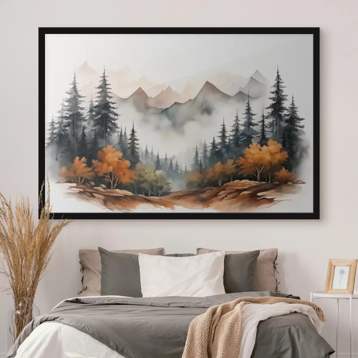 Affiche Forêt sur fond de montagnes aquarelle f41240