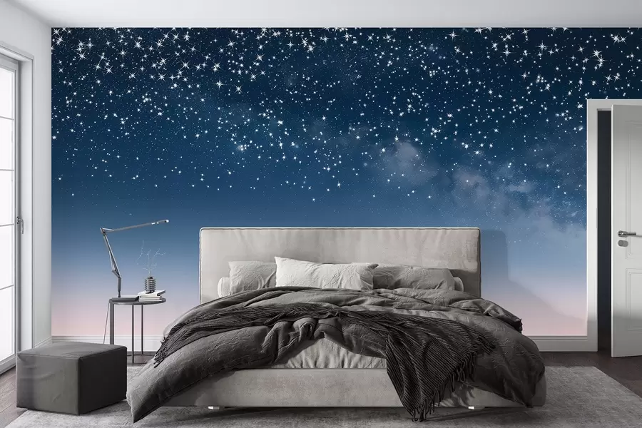 Papier peint photo Ciel étoilé, dégradé rose, cosmique, constellations w01797