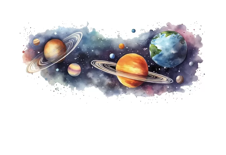 Fotobehang Aquarel planeten, ruimte, kosmisch, Aarde, Saturnus w01802