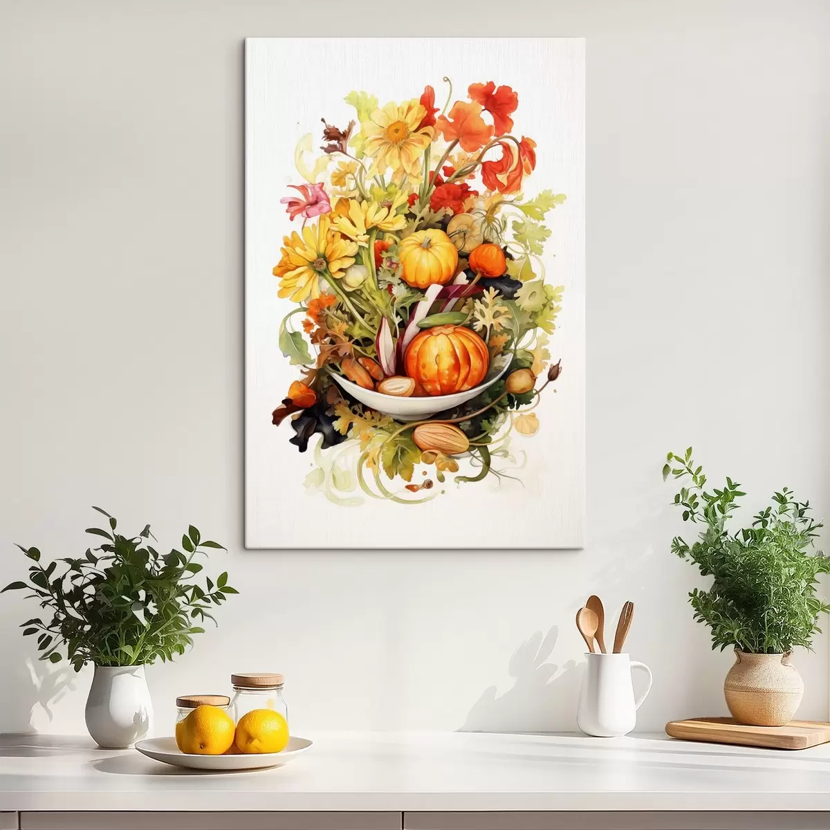  Peintures Récolte d'automne, aquarelle de légumes, citrouilles, fleurs s41172