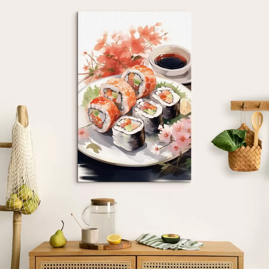  Peintures Sushi dans l'assiette, aquarelle, floral, japonais s41179