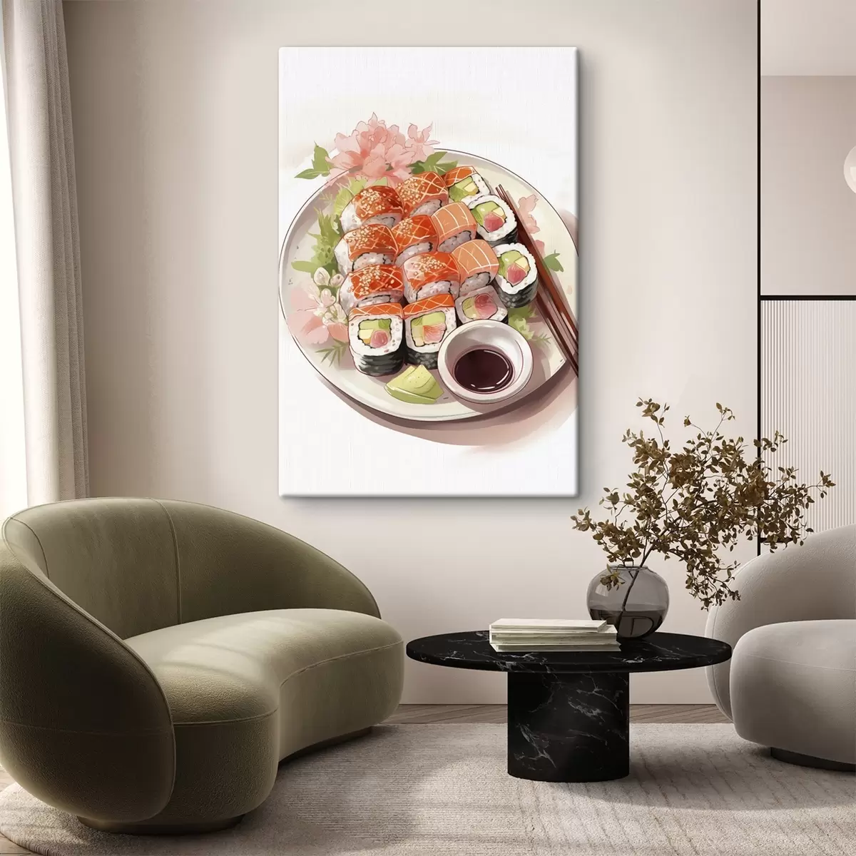  Peintures Aquarelle assiette de sushi, saumon, délicieux s41180