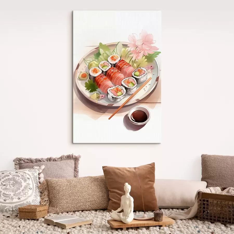 Papier peint photo Aquarelle sushi, floral, japonais s41181