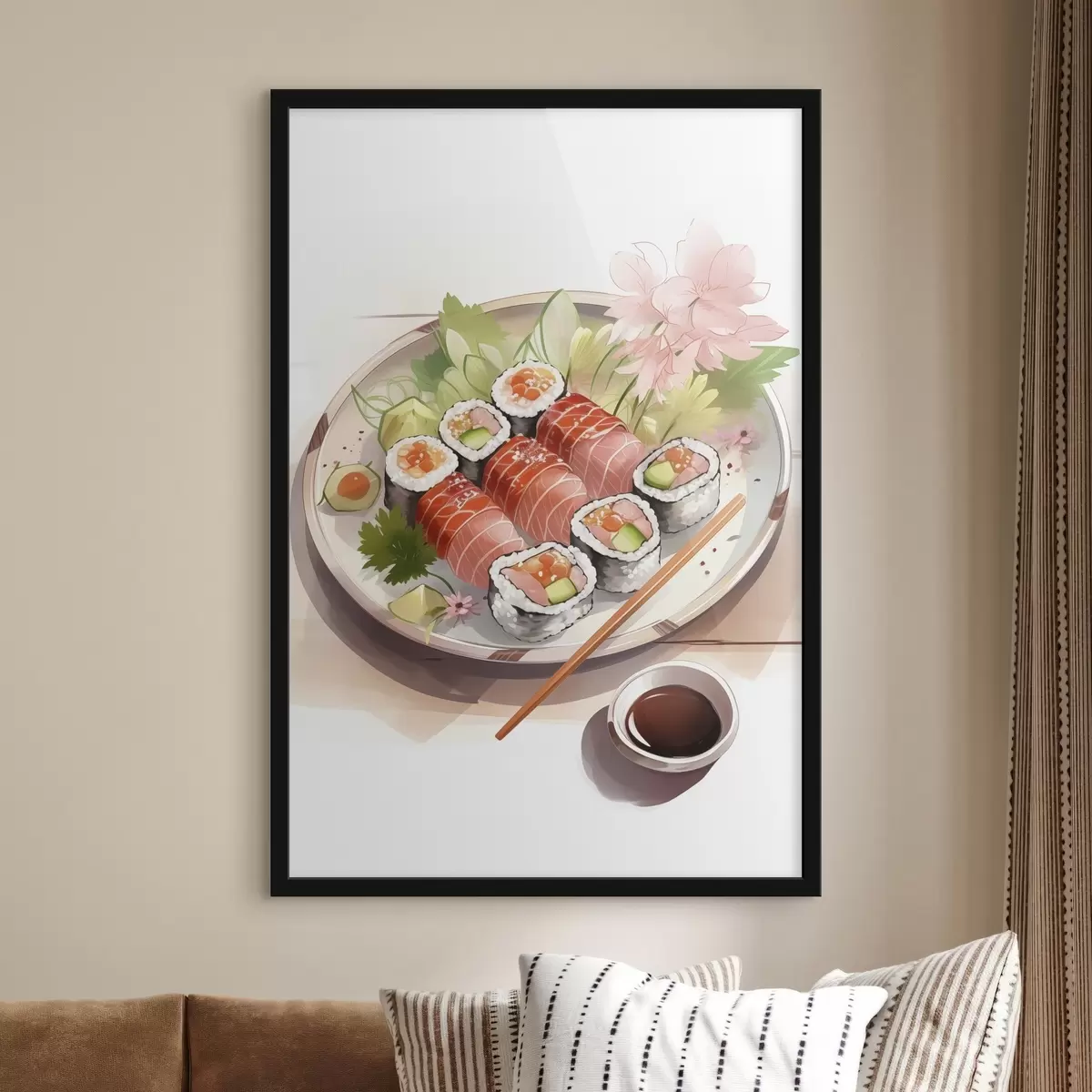 Affiche Aquarelle sushi, floral, japonais f41181
