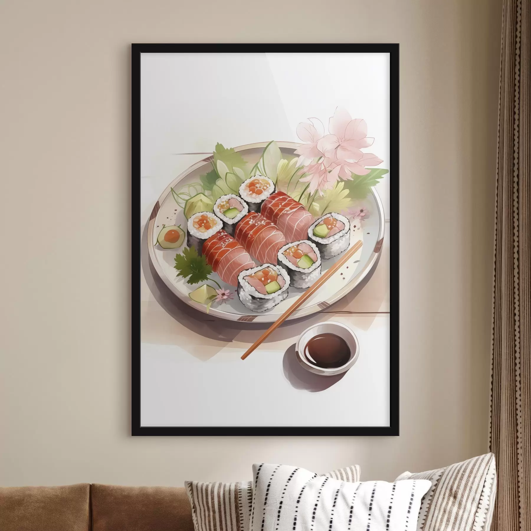  Schilderijen Aquarel sushi, bloemig, Japans f41181