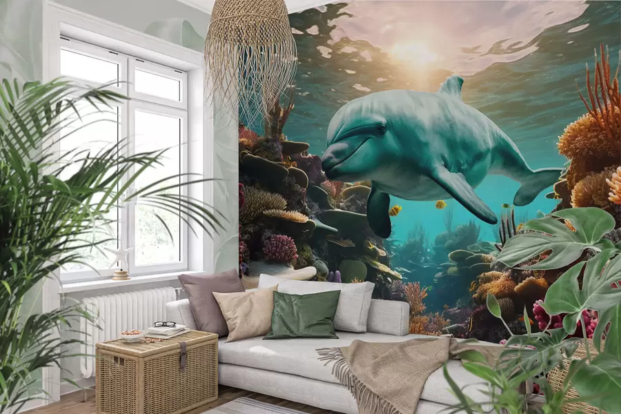 Papier peint photo Grand dauphin dans le monde sous-marin des récifs coralliens w01873