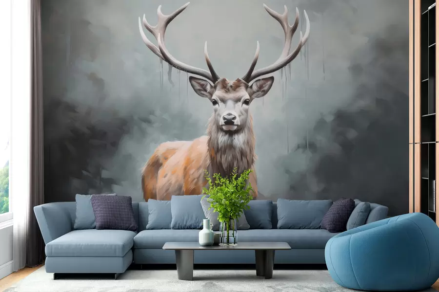 Fotobehang Elegante herten in de mist w01796