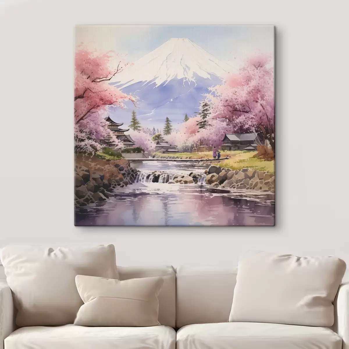  Peintures Cerisiers en fleurs au bord de la rivière du Mont Fuji s38948