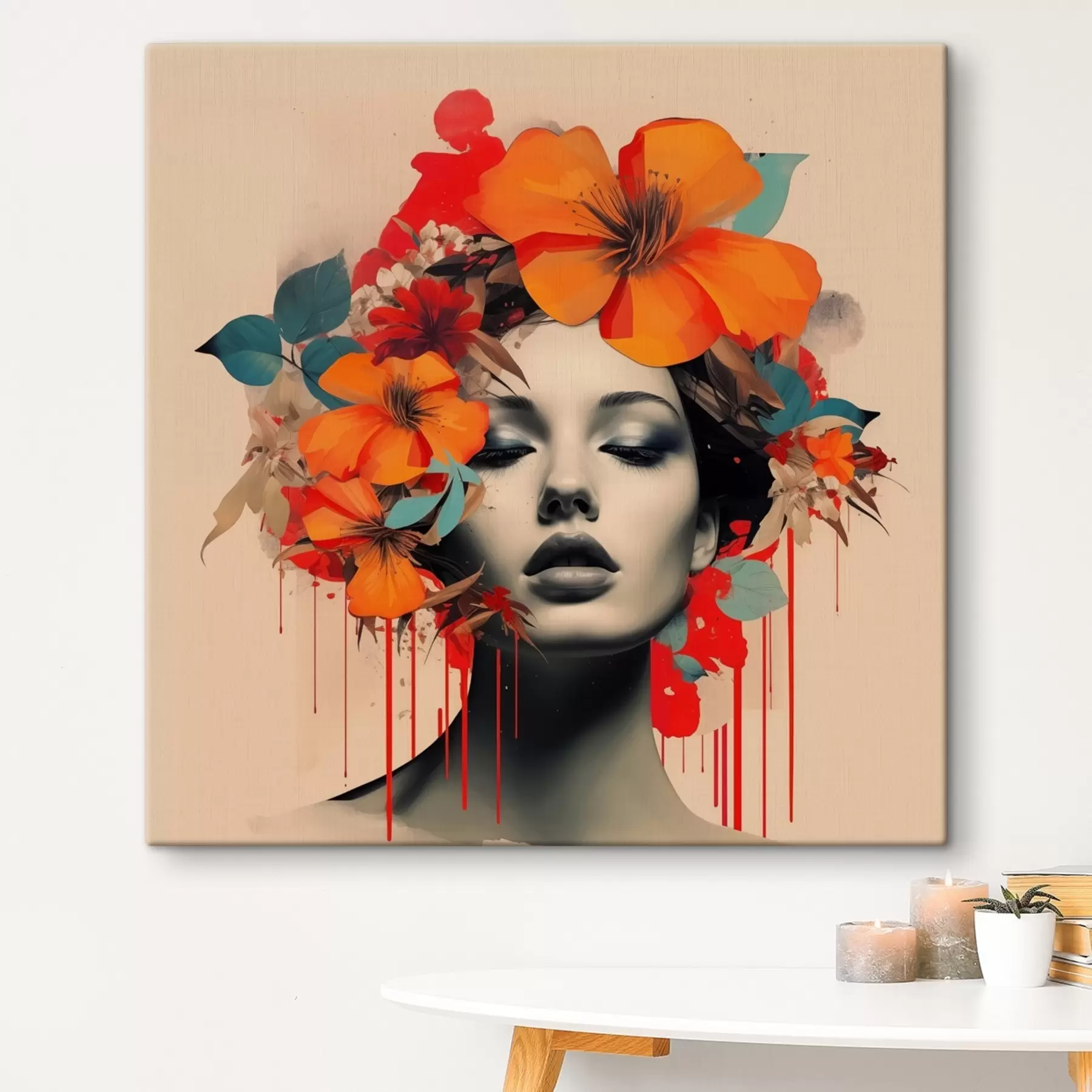 Papier peint photo Portrait d'une jeune fille en collage avec des fleurs s41271