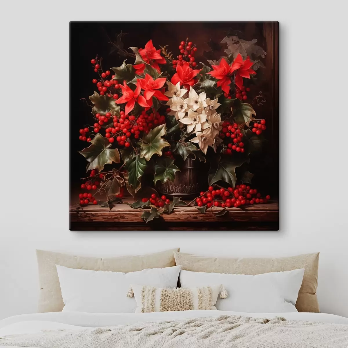  Peintures Bouquet de houx et de fleurs de Noël sur fond sombre s41272