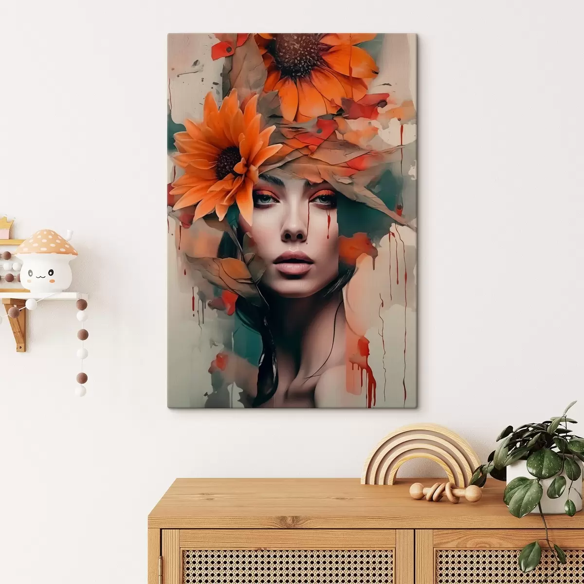  Peintures Portrait d'une fille avec des fleurs en collage artistique s41274
