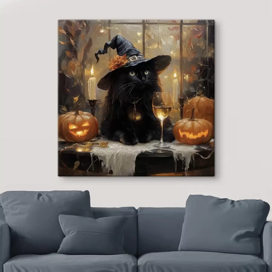  Peintures Chat noir avec des citrouilles s41349