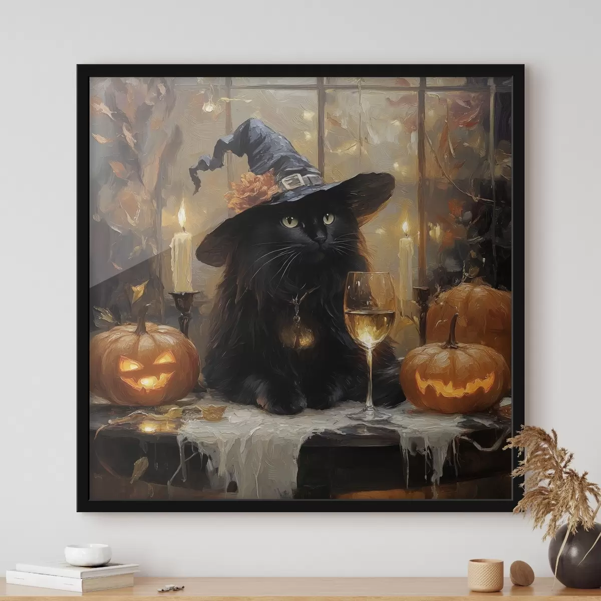 Affiche Chat noir avec des citrouilles f41349