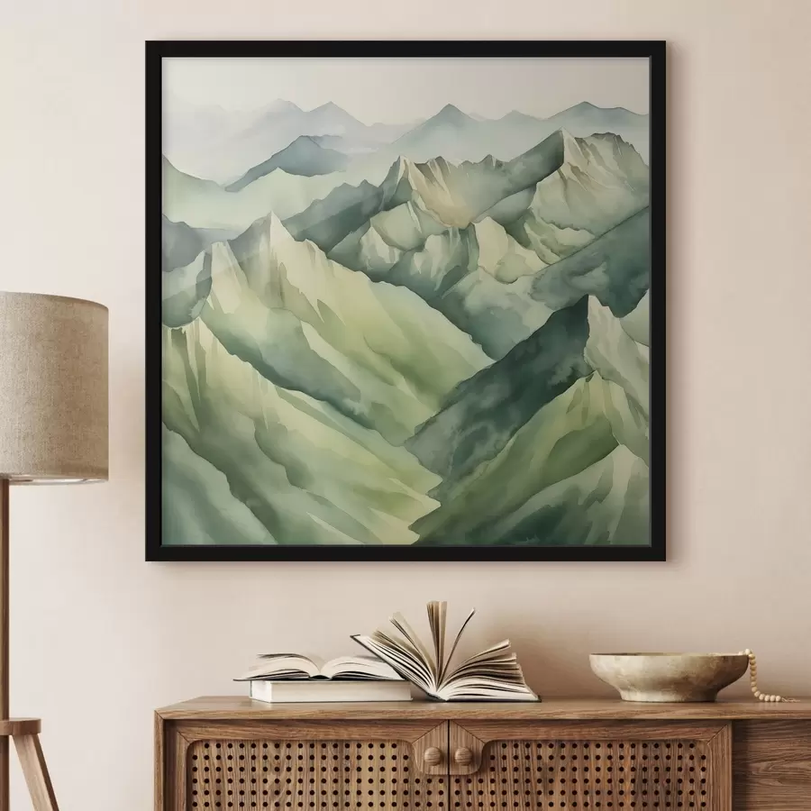 Fotobehang Serene bergen in zachtgroene tinten f38909