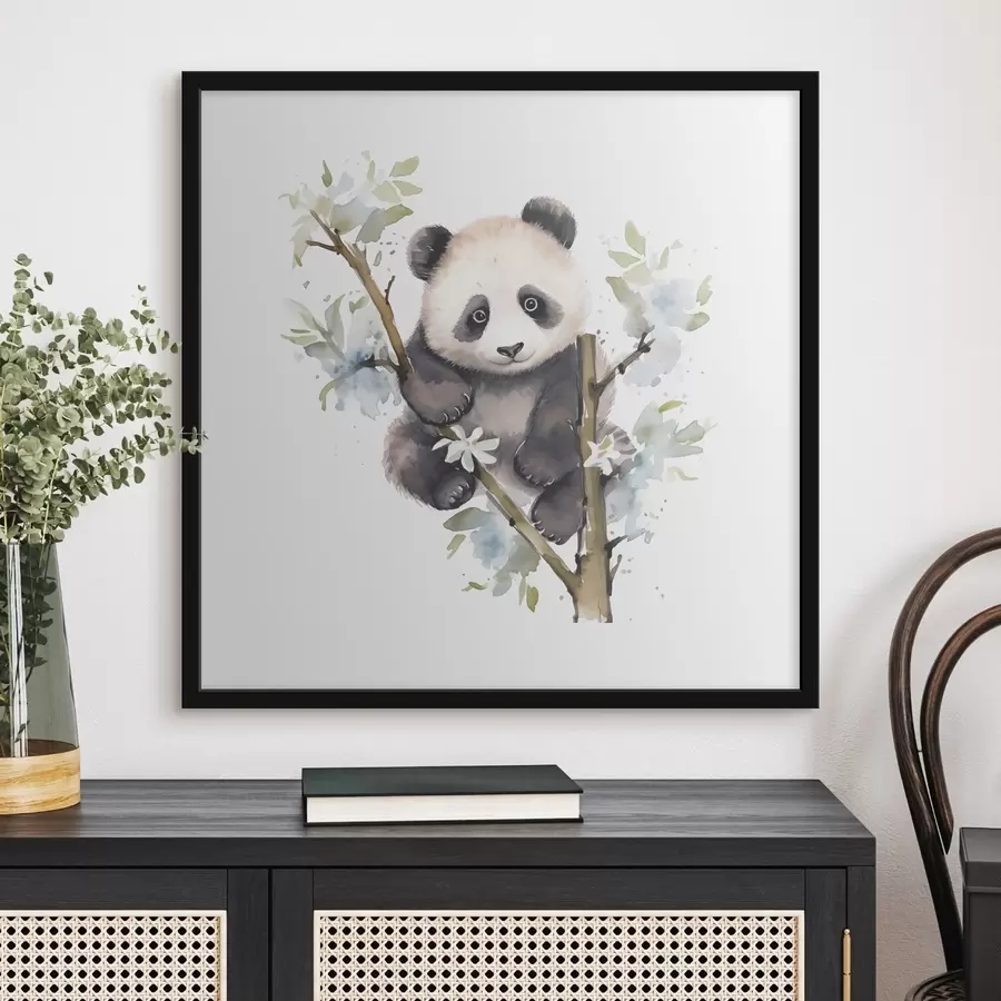 Fotobehang Speelse panda geniet van lentebloesems f38924