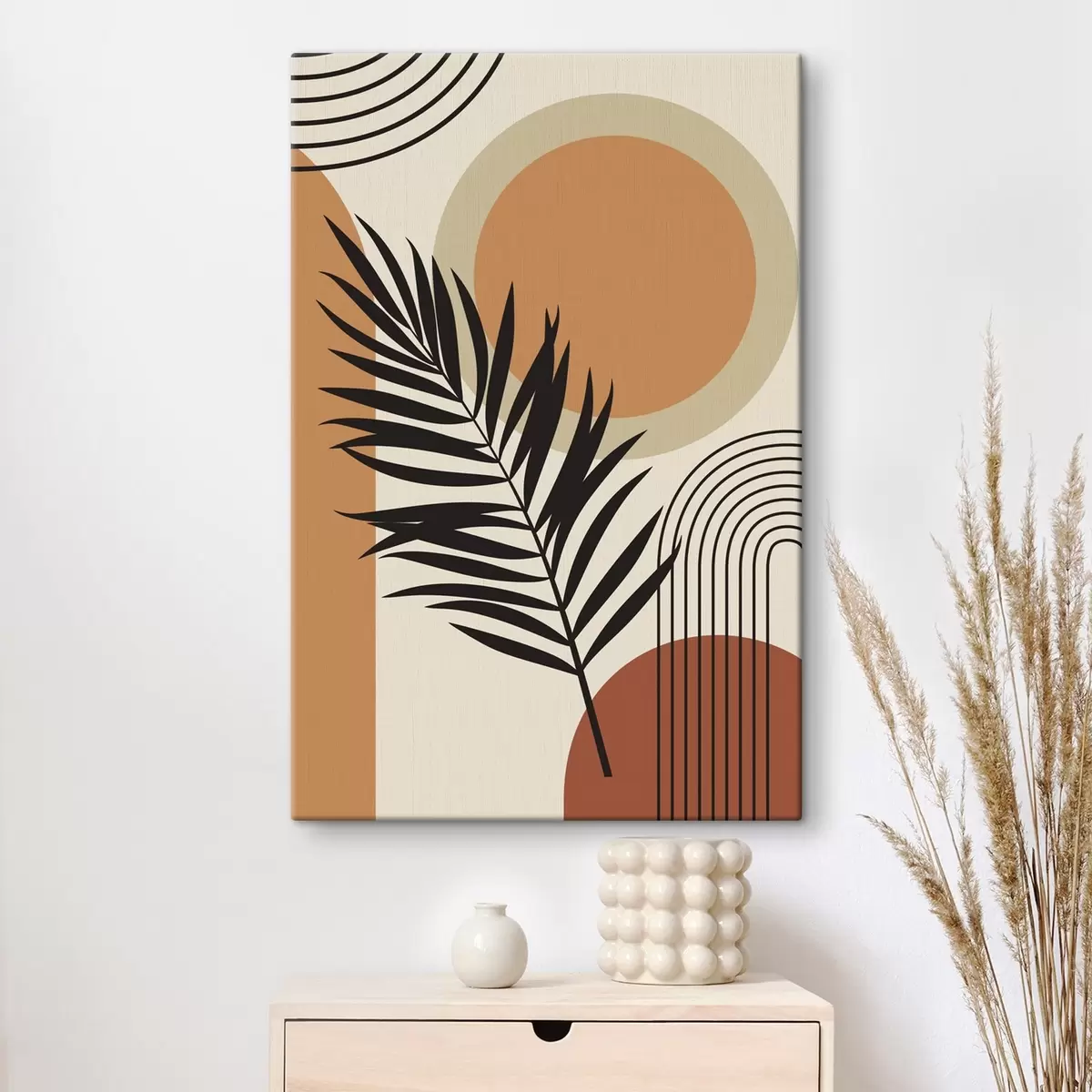  Schilderijen Palmblad tegen geometrische achtergrond s36170