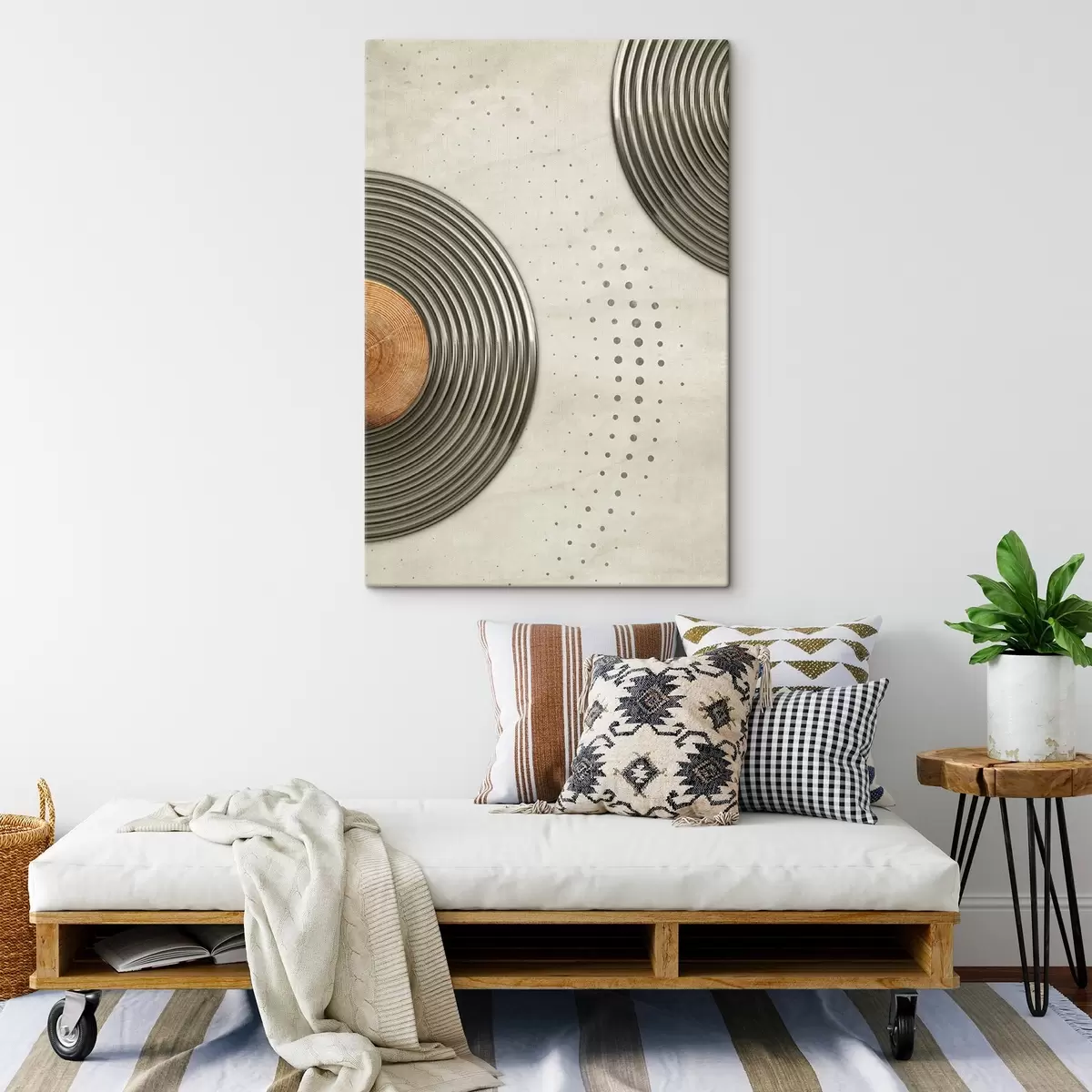  Schilderijen Een ronde metalen ring met een bruine cirkel s37032