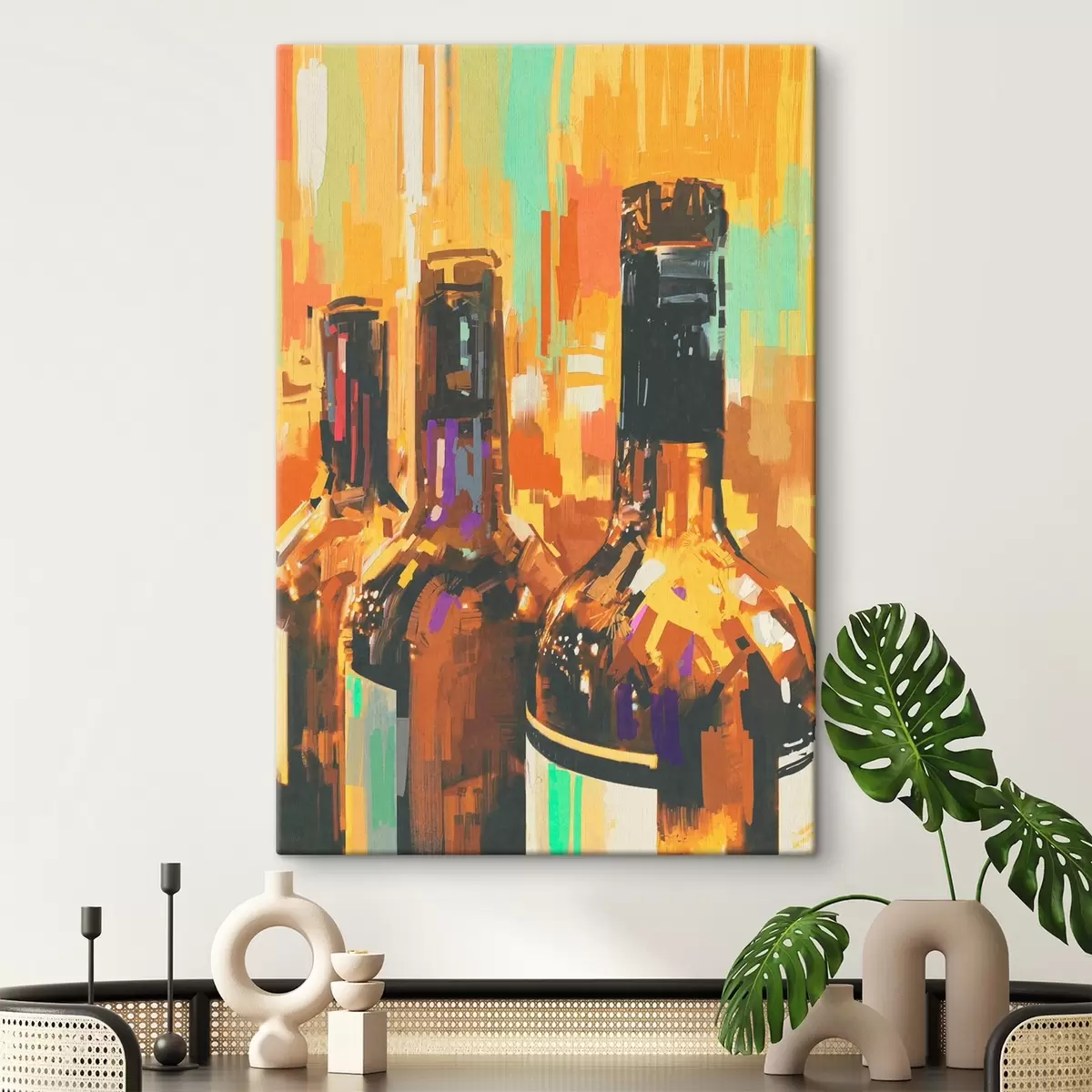  Schilderijen Groep flessen op gekleurde achtergrond s37086