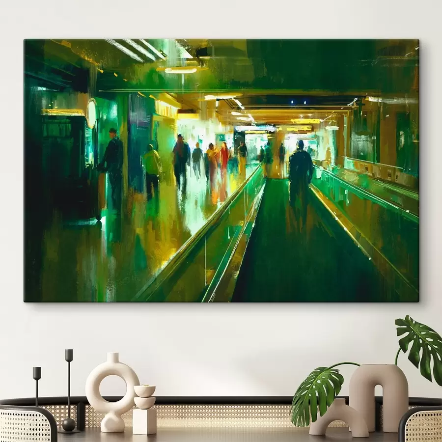  Peintures Un groupe de personnes marchant sur un escalator s37103