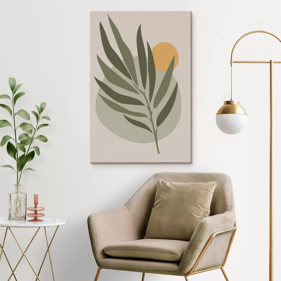 Fotobehang Een groen blad met een gele cirkel s37442