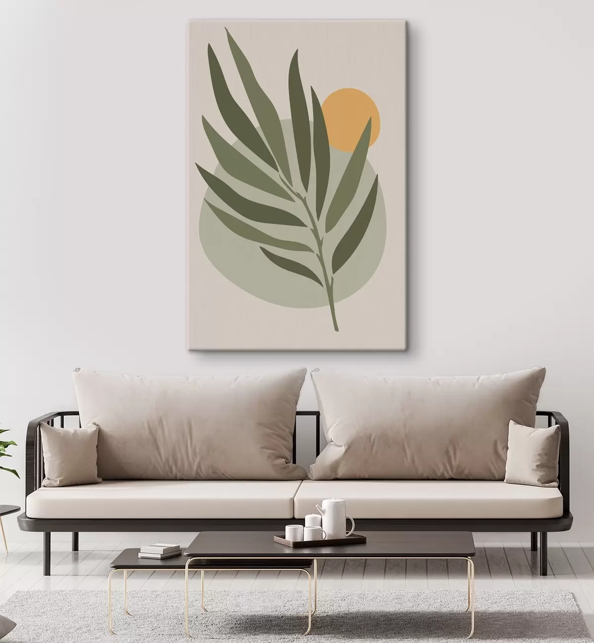  Schilderijen Een groen blad met een gele cirkel s37442