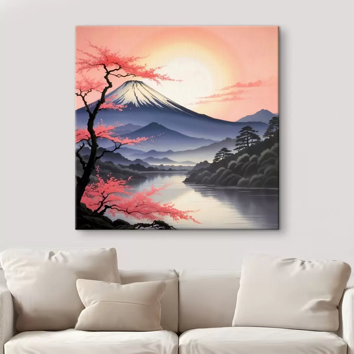  Peintures Une montagne avec un lac et des arbres s38100