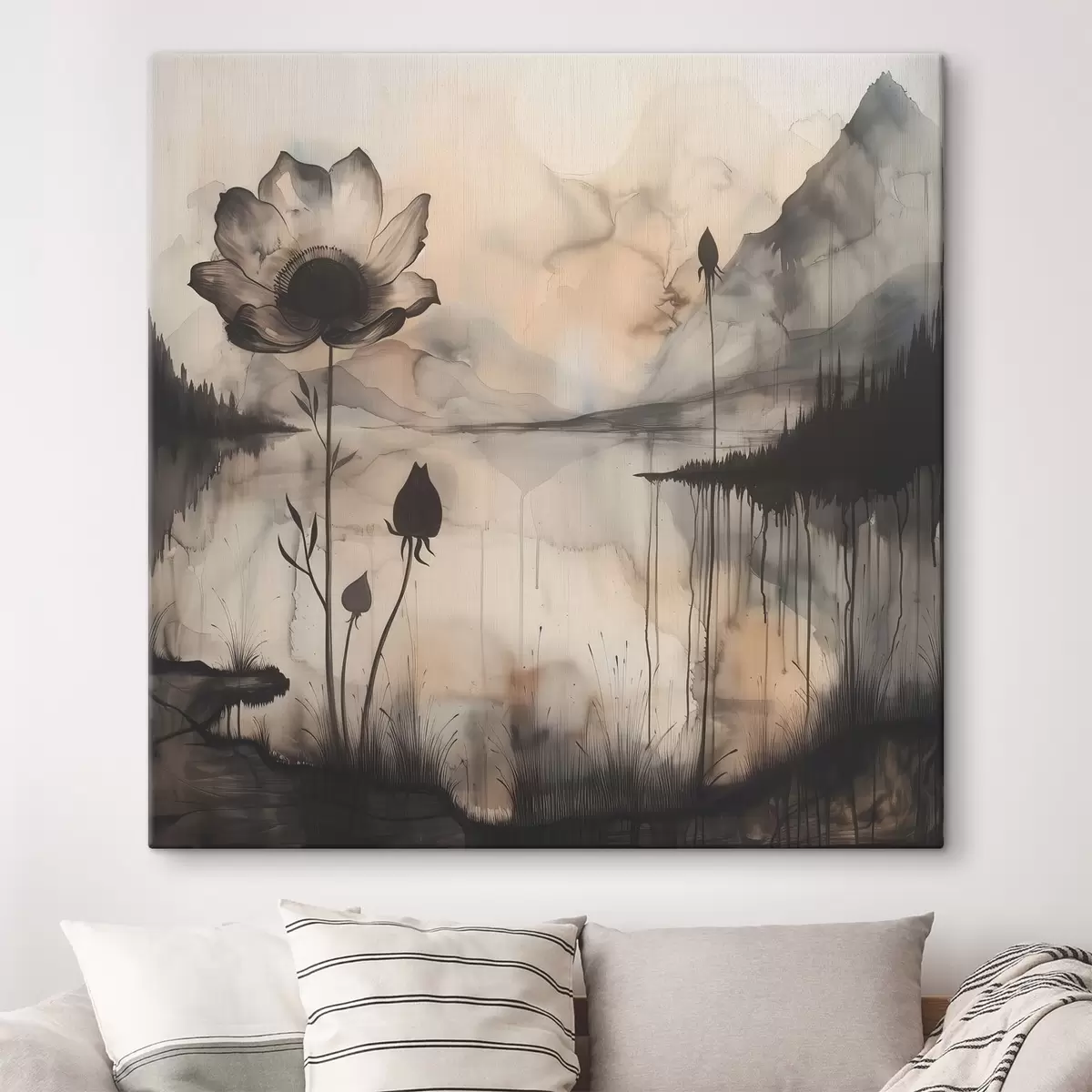  Peintures Peinture d'une fleur et d'un lac s38161