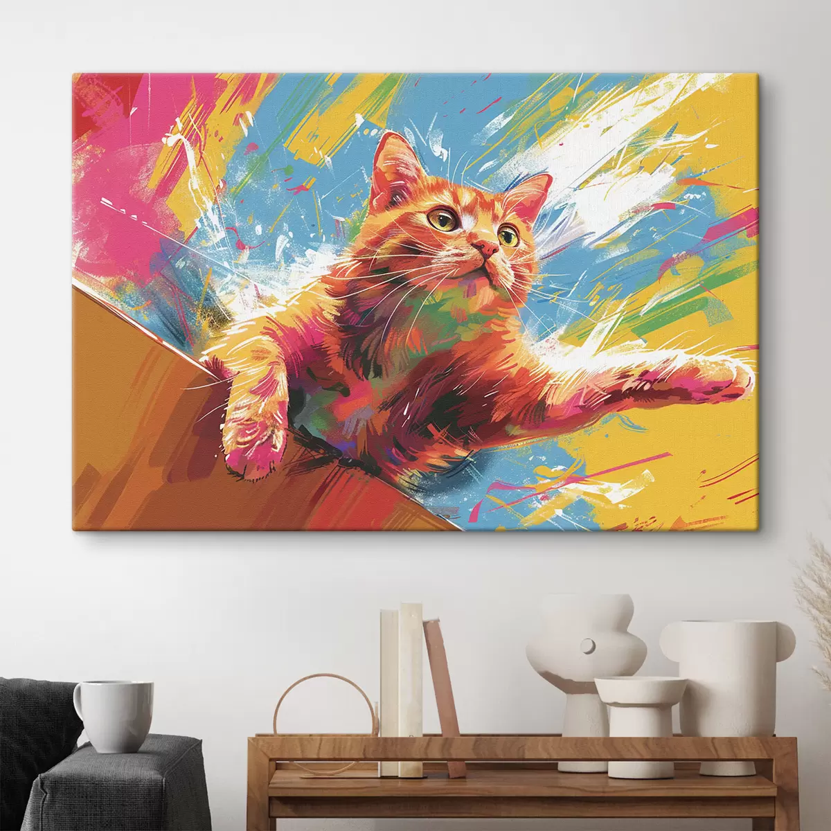  Schilderijen Een kat die zijn poot uitsteekt s38251