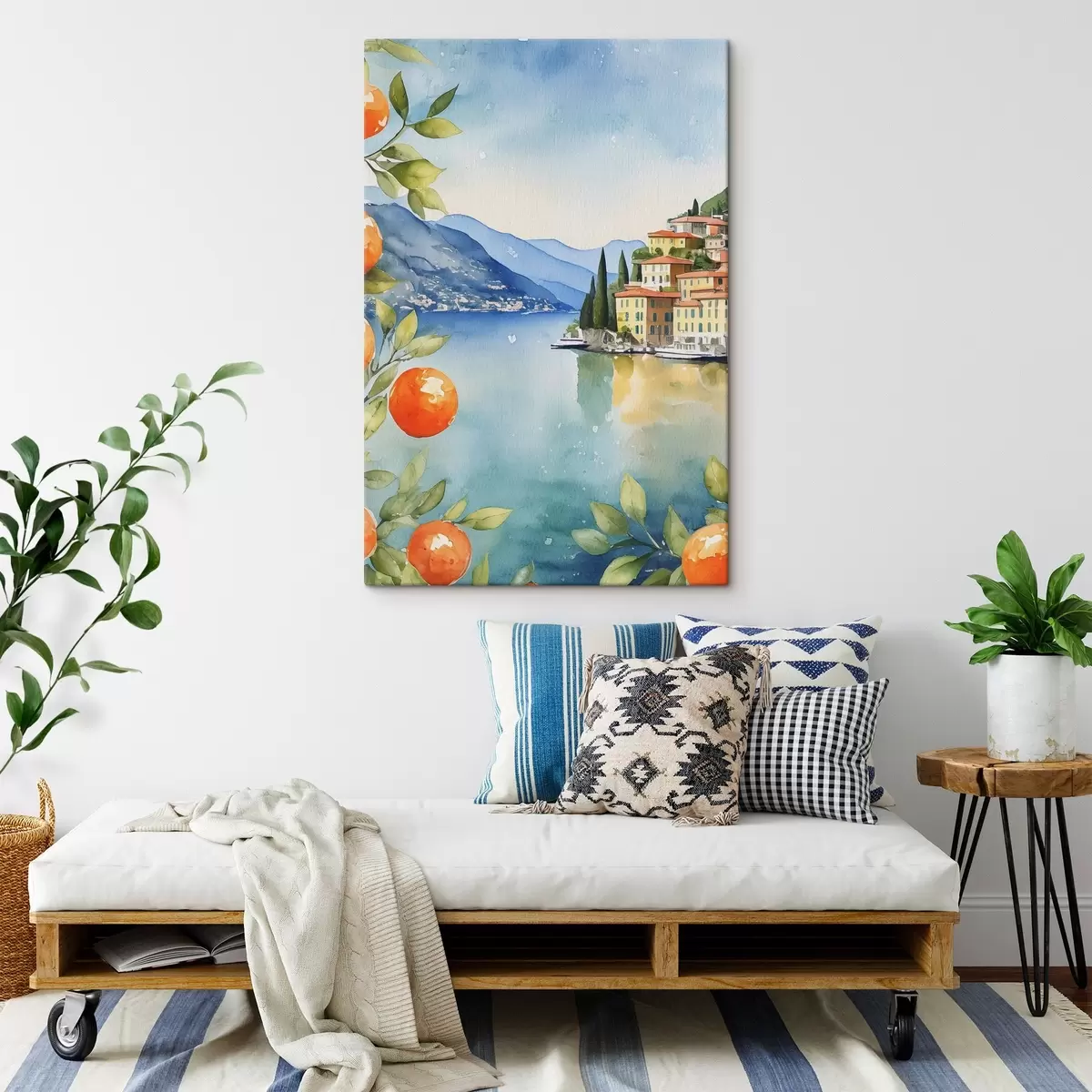  Schilderijen Aquarel van een stad aan de rand van het water s38402